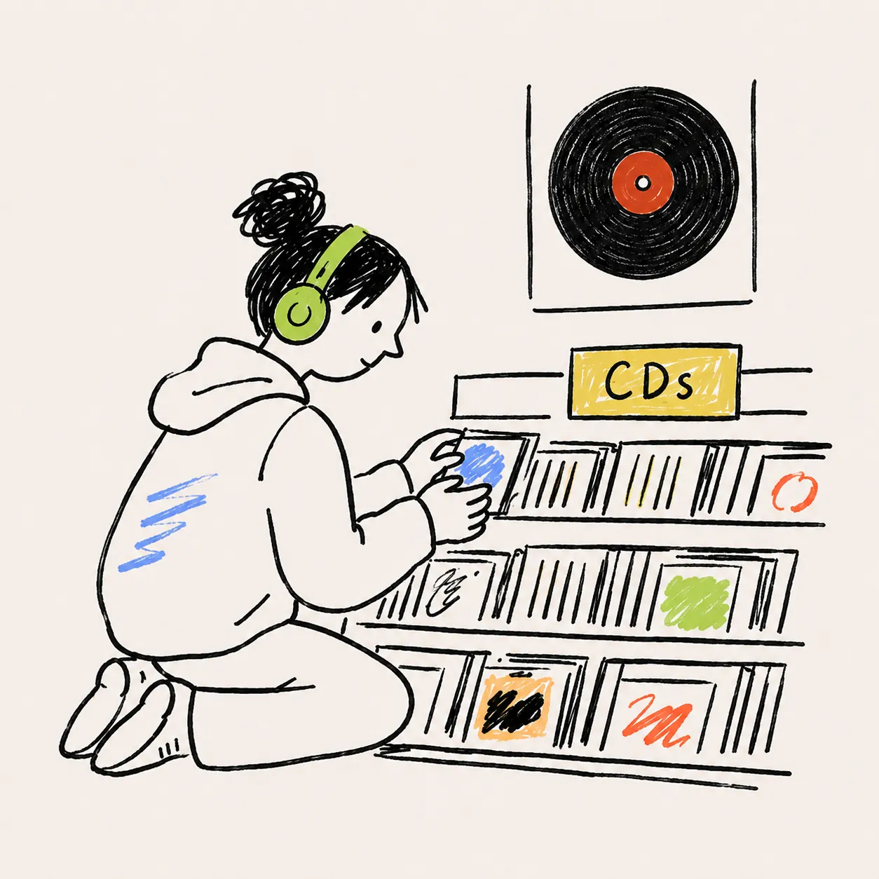 Person browsing CDs in a record shop