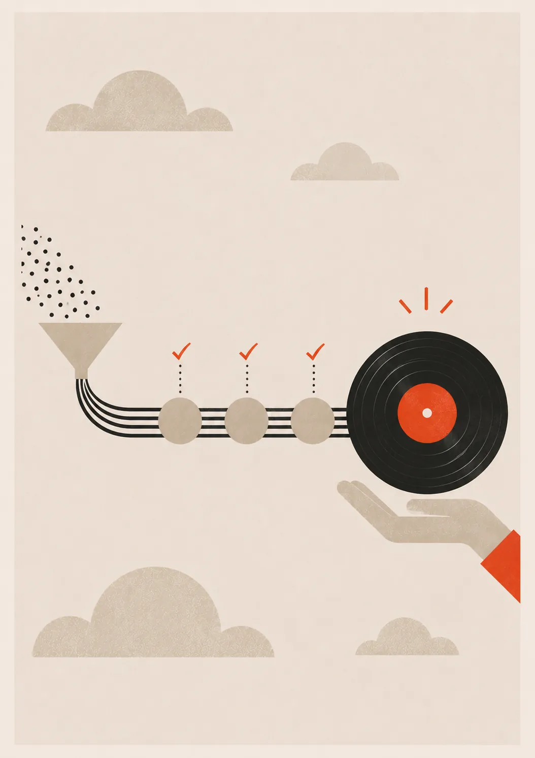 Illustration representing the record shop data pipeline — physical media revival meets declarative data engineering