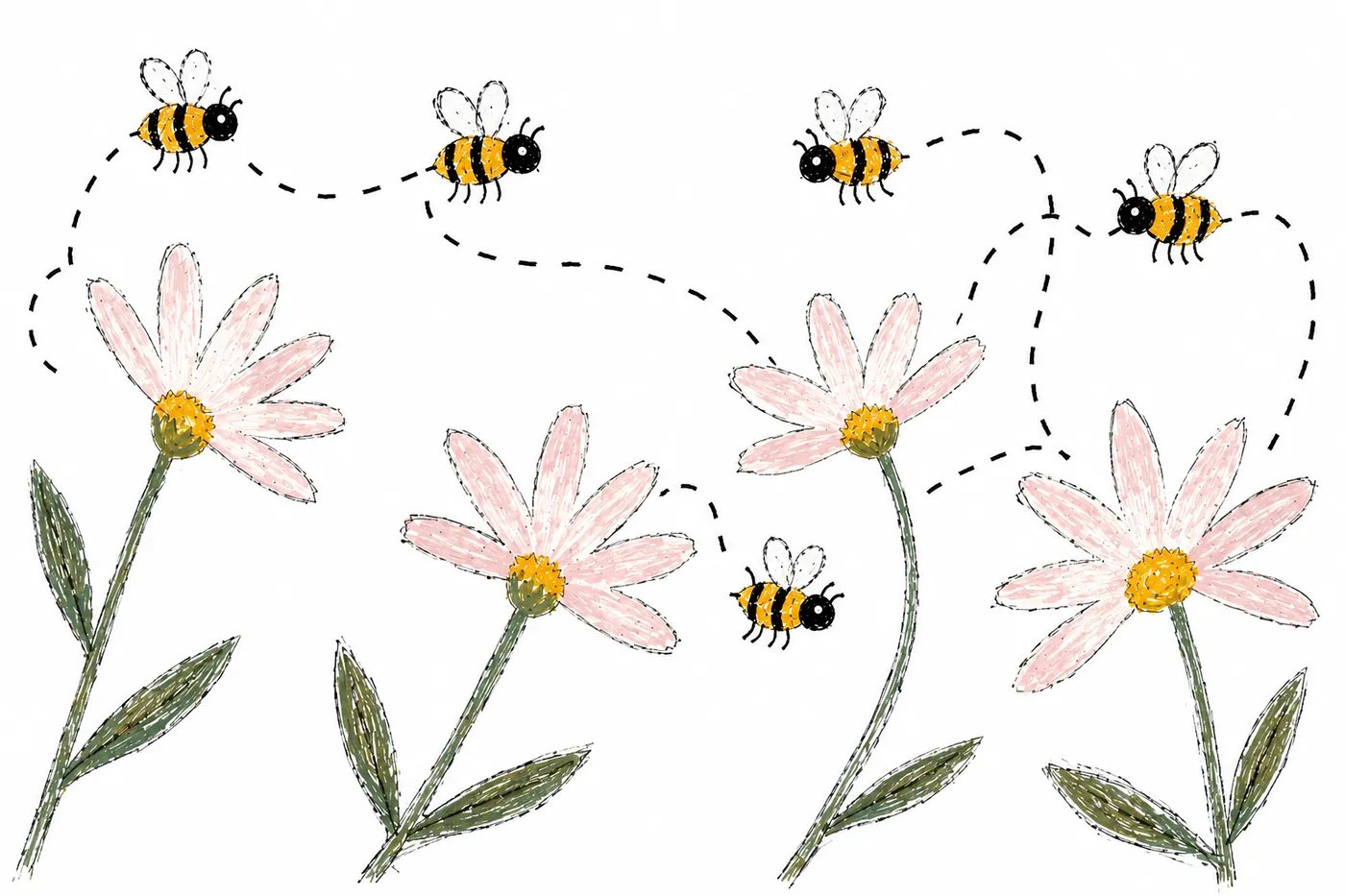 Illustration of honeybees performing the waggle dance to communicate foraging directions to the colony